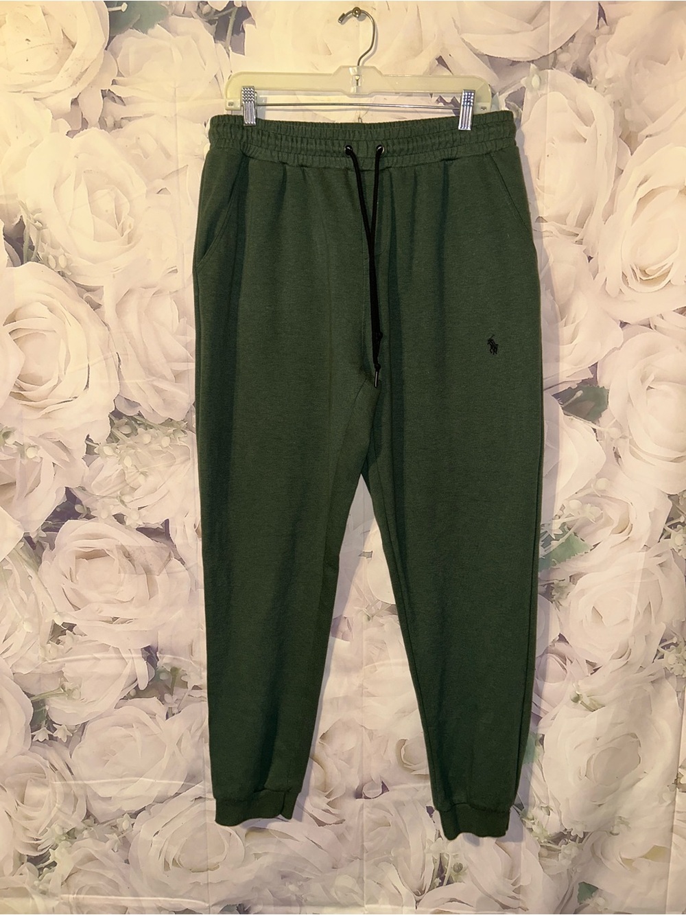 Polo Ralph Lauren Joggers Mens Green Sweatpants Double Knit Drawstring Sz XL